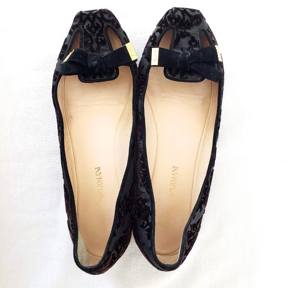 Armani Ballet Flats Black Velvet Bow 